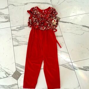 Wonder nation size 10-12red jumpsuit with sparkle overlay top